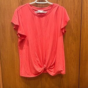 Time and Tru Coral Short Sleeve Twist Top